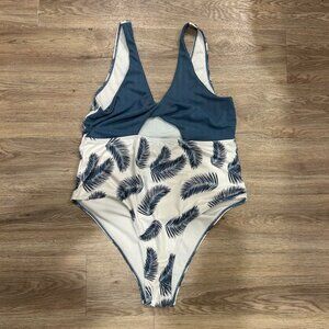 Plus-size Blue and White Swimsuuit